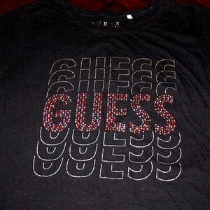 GUESS Black & Gold Logo Graphic Tee | Size M
